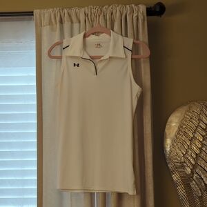 Under Armour White Sleeveless Polo Top- Size Medium- Athletic Tennis Golf
